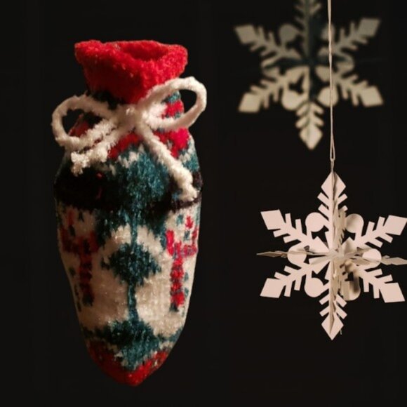 Festive Knitted Drawstring Christmas Stocking Bag  NWOT - Picture 3 of 5